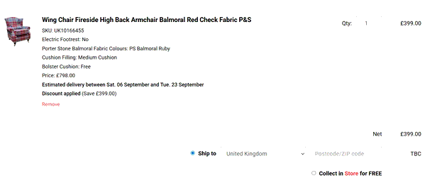 Designer Sofas 4u shopping basket screenshot