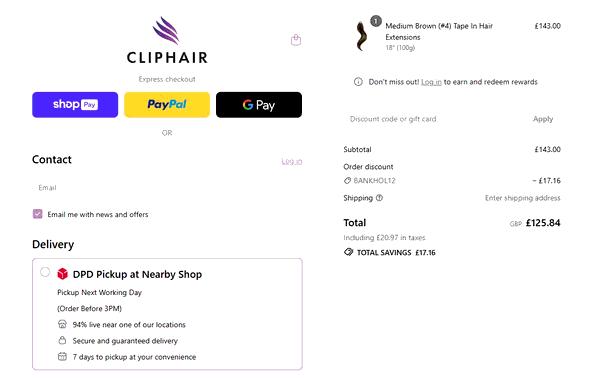Clip Hair shopping basket screenshot
