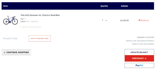 Cycles UK shopping basket screenshot