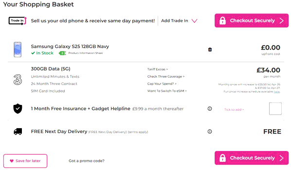 FoneHouse shopping basket screenshot