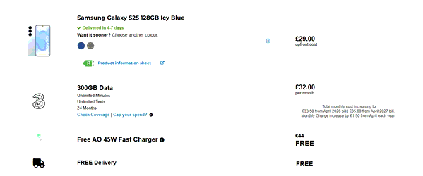 Mobile Phones Direct shopping basket screenshot