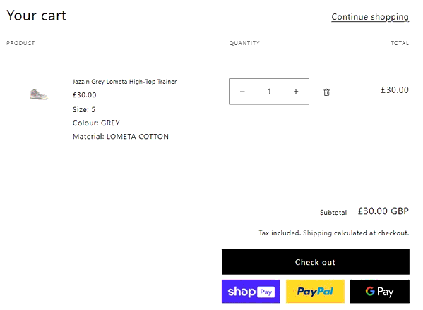 Rocket Dog Shoes shopping basket screenshot