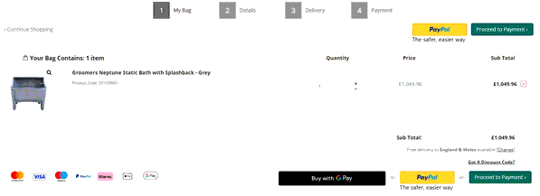 Groomers Online shopping basket screenshot