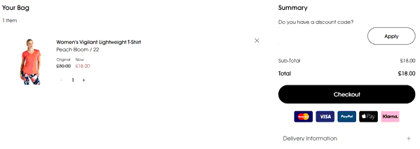 Dare2b shopping basket screenshot