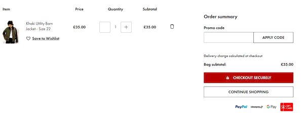 Matalan shopping basket screenshot