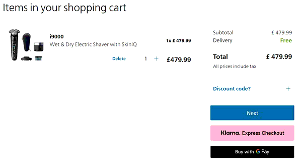 Philips shopping basket screenshot