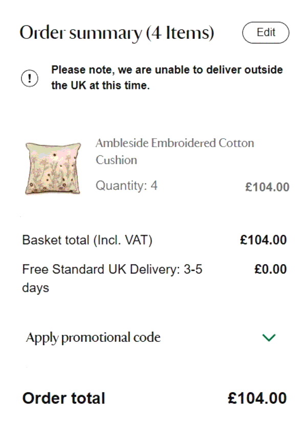 National Trust Online Shop shopping basket screenshot