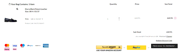 Moda In Pelle shopping basket screenshot