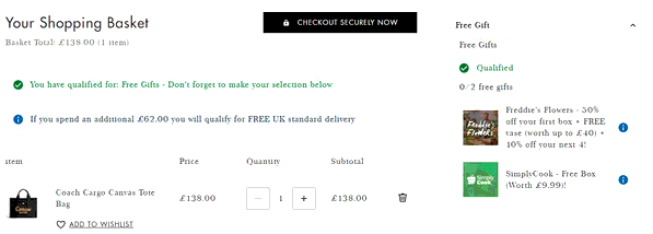 My Bag shopping basket screenshot