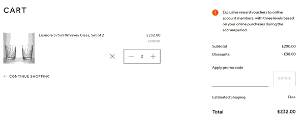 Waterford Crystal shopping basket screenshot