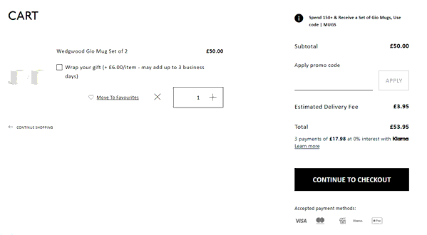 Wedgwood shopping basket screenshot