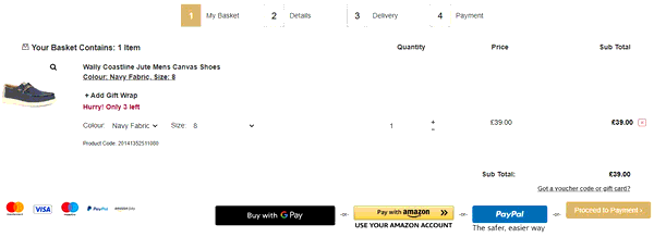 Charles Clinkard shopping basket screenshot
