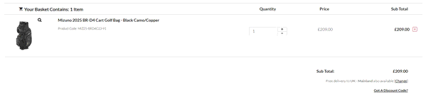 Gamola Golf shopping basket screenshot