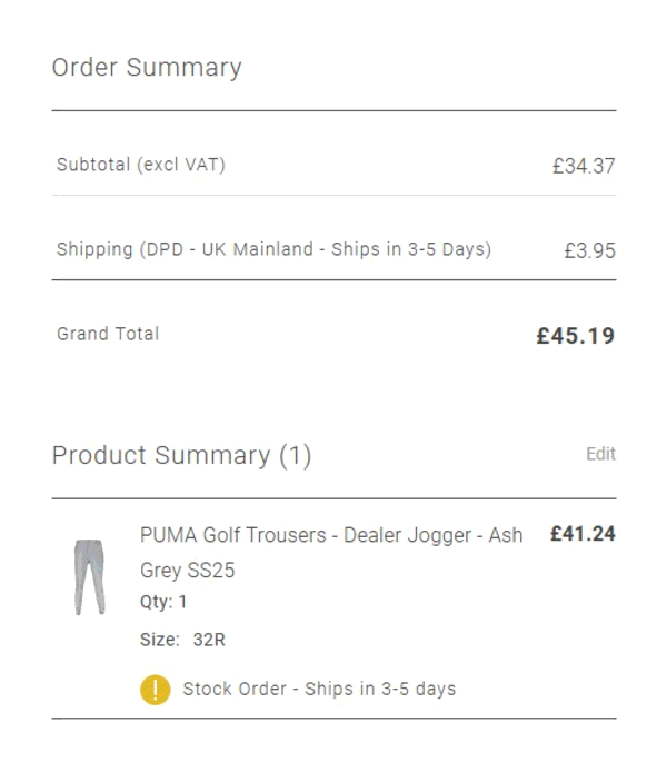 Golf Poser shopping basket screenshot