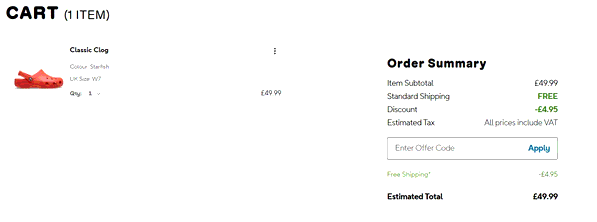 Crocs shopping basket screenshot