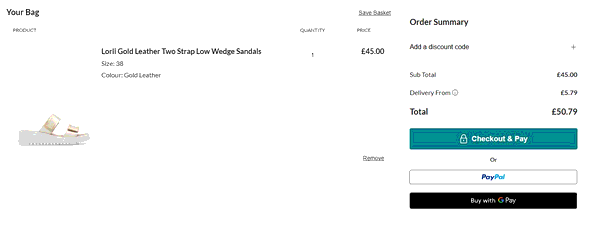 Daniel Footwear shopping basket screenshot