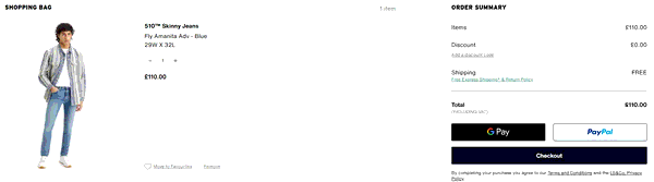 Levis shopping basket screenshot