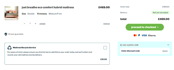 Silentnight shopping basket screenshot