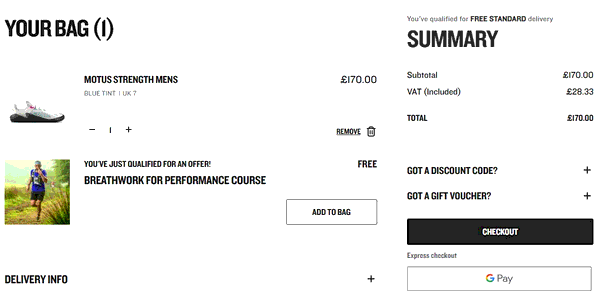 Vivo Barefoot shopping basket screenshot