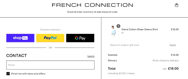 French Connection shopping basket screenshot