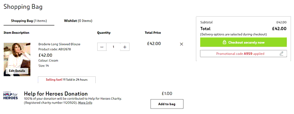 Cotton Traders shopping basket screenshot