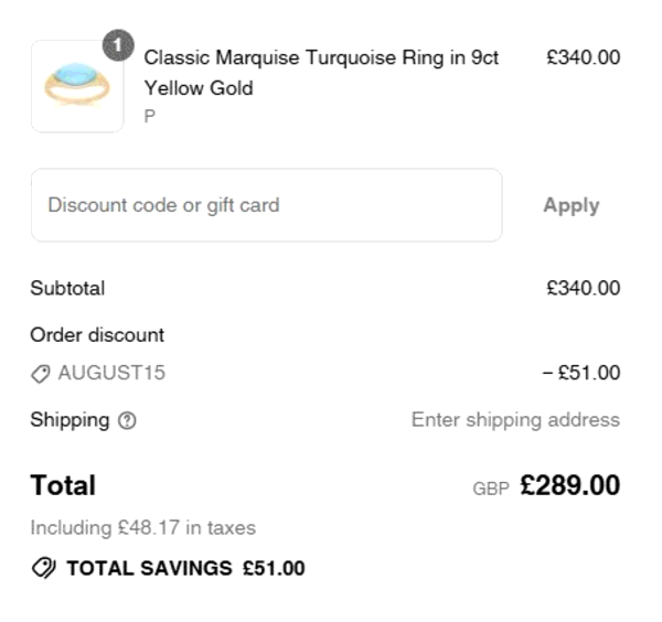 Gemondo Jewellery shopping basket screenshot