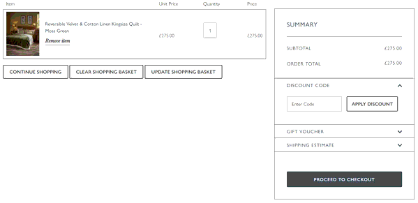 Cox & Cox shopping basket screenshot
