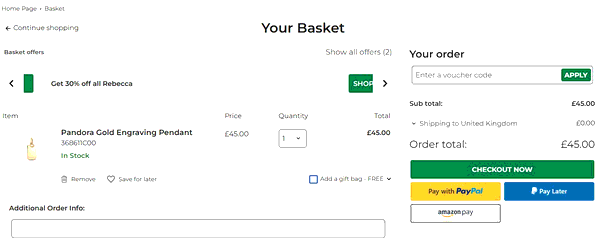 Argento shopping basket screenshot