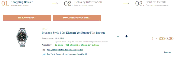 First Class Watches shopping basket screenshot