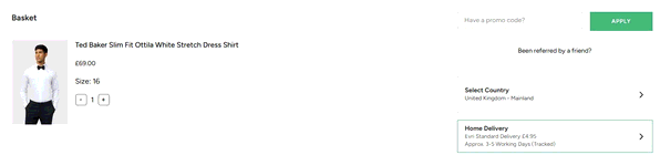 Suit Direct shopping basket screenshot