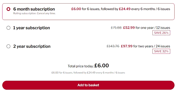 Magazines Direct shopping basket screenshot