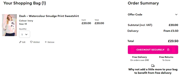 Bonmarche shopping basket screenshot