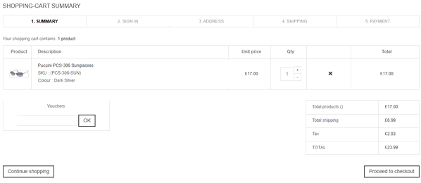Specky Four Eyes shopping basket screenshot