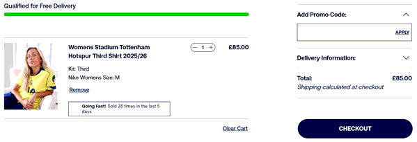 Spurs Shop shopping basket screenshot