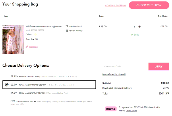 Boux Avenue shopping basket screenshot