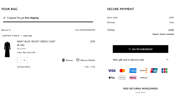 Wolf & Badger shopping basket screenshot
