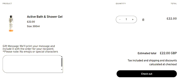 Cowshed shopping basket screenshot