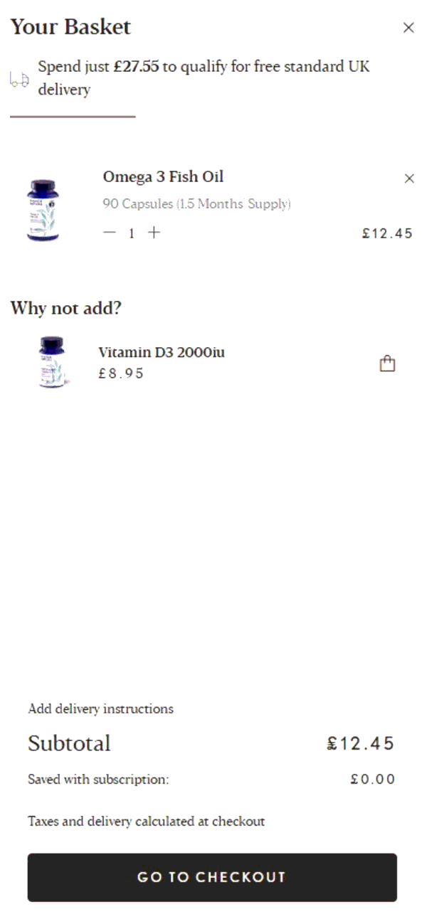 Higher Nature shopping basket screenshot