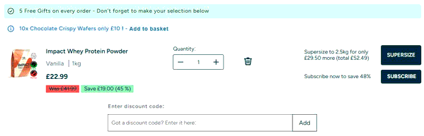 MyProtein shopping basket screenshot