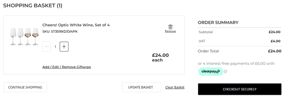 Dartington Crystal shopping basket screenshot