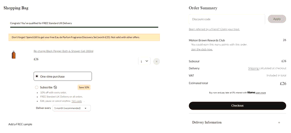 Molton Brown shopping basket screenshot