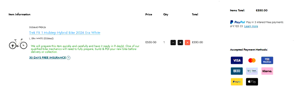 Leisure Lakes Bikes shopping basket screenshot