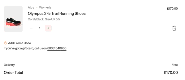 Ellis Brigham shopping basket screenshot
