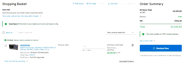 Farnell shopping basket screenshot