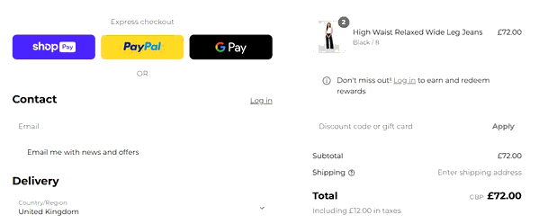 Izabel London shopping basket screenshot