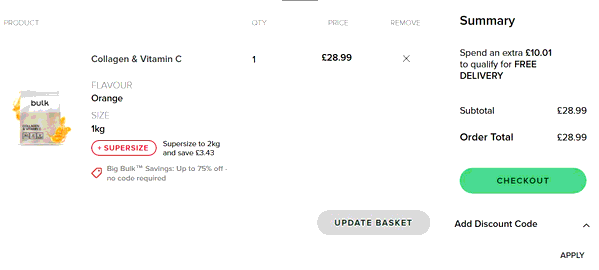 Bulk shopping basket screenshot