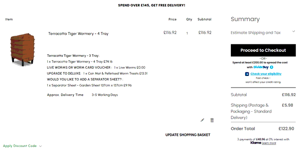 Original Organics shopping basket screenshot