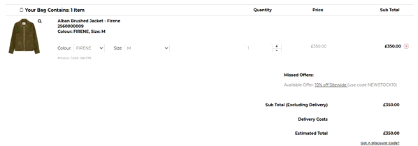 Stuarts shopping basket screenshot
