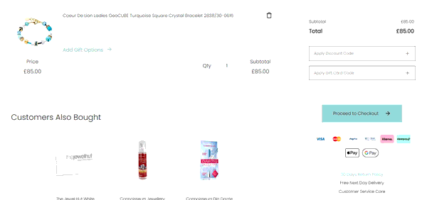 Jewel Hut shopping basket screenshot