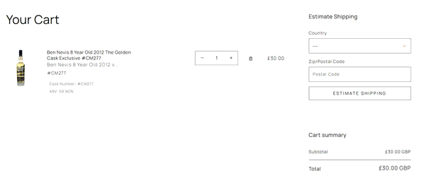 Whisky Barrel shopping basket screenshot